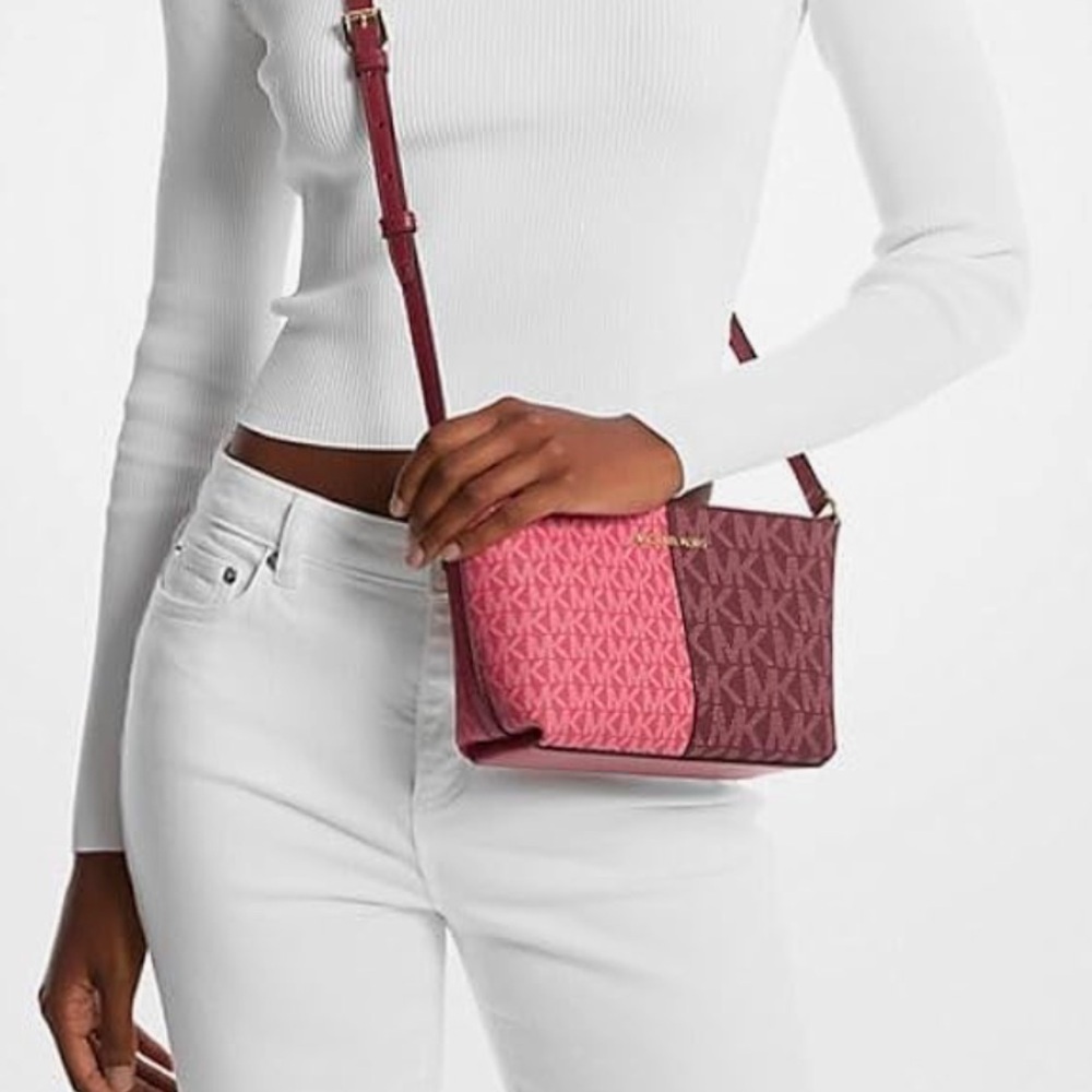 MICHAEL KORS JET SET TRAVEL TWO-TONE LOGO CROSSBODY BAG - Picture 4 of 10